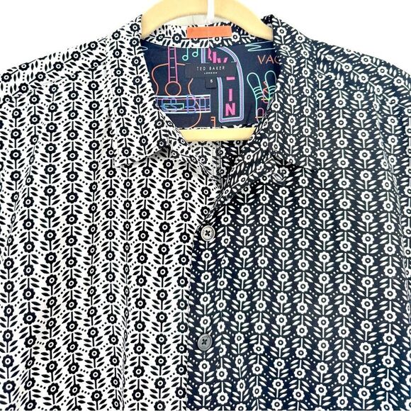 Ted Baker London Black White Floral Contrast Lightweight Short Sleeve Shirt - Picture 11 of 16
